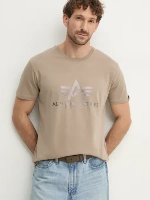 Alpha Industries t-shirt bawełniany męski kolor beżowy z nadrukiem 100501CB