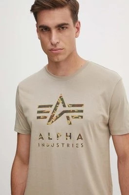 Alpha Industries t-shirt bawełniany męski kolor beżowy z nadrukiem 146506