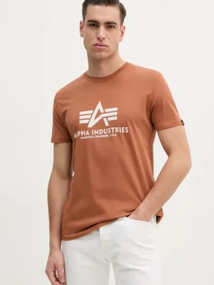 Alpha Industries t-shirt bawełniany męski kolor brązowy z nadrukiem