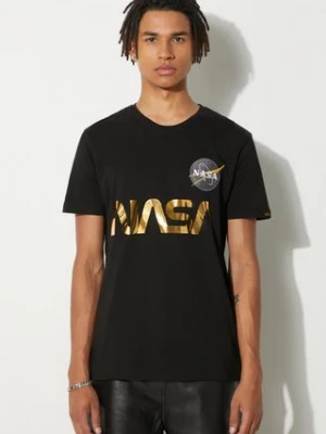 Alpha Industries t-shirt bawełniany NASA Reflective T kolor czarny z nadrukiem 178501.365