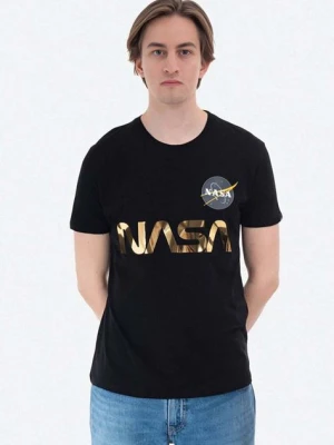 Alpha Industries t-shirt bawełniany NASA Reflective T kolor czarny z nadrukiem 178501.365