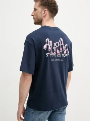 Alpha Industries t-shirt bawełniany Studio Edition BP T męski kolor granatowy z aplikacją 156553