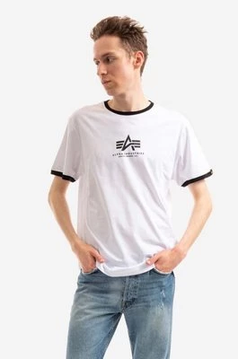 Alpha Industries t-shirt bawełniany Tee Contrast kolor biały z nadrukiem 106501.09-BIALY