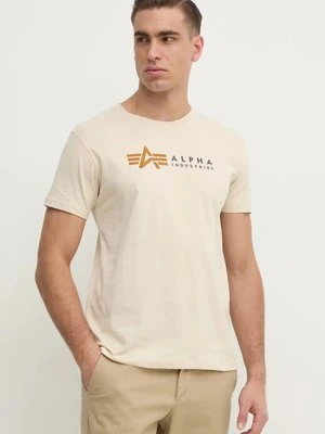 Alpha Industries t-shirt męski kolor beżowy z nadrukiem 118502PP