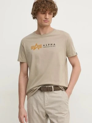 Alpha Industries t-shirt męski kolor beżowy z nadrukiem 118502PP