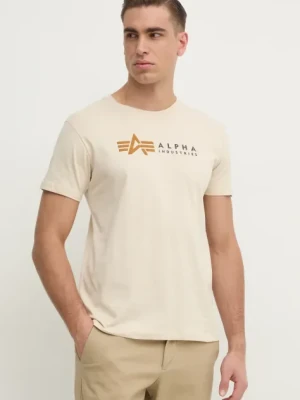 Alpha Industries t-shirt męski kolor beżowy z nadrukiem 118502PP