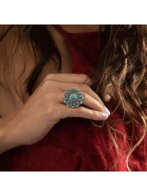 AMAZONIA Srebrny pierścionek "Cajué" z turkusami rozmiar: 50