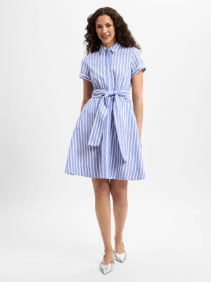 Ambiance Letnia sukienka damska z lnem Kobiety len niebieski,