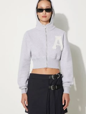 AMBUSH bluza bawełniana Crop Hoodie damska kolor szary z kapturem melanżowa BWBB002F24FLE0020505