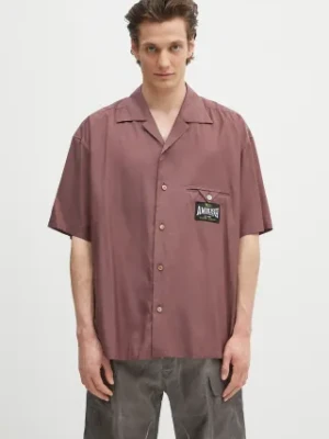 AMBUSH koszula S/S Satin Shirt męska kolor bordowy relaxed z kołnierzykiem klasycznym 12115311