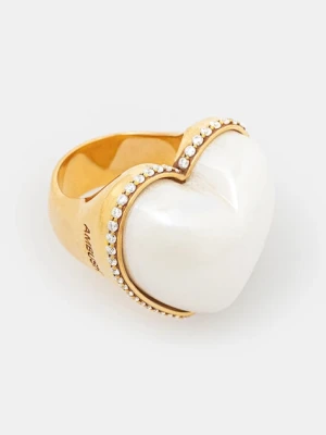 AMBUSH pierścionek srebrny Large Pearl Heart Ring