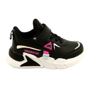 American Club Buty dziecięce sportowe na rzepy z hologramem  AA24/22 Czarne