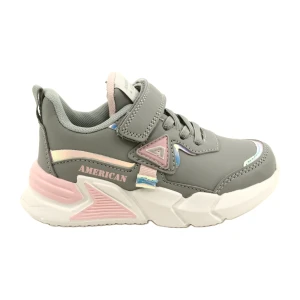 American Club Buty dziecięce sportowe na rzepy z hologramem AA24/22 szare