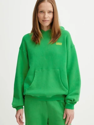American Vintage bluza damska kolor zielony z kapturem gładka IZU03D