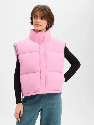 american vintage Damska kamizelka pikowana - Rofy Kobiety Sztuczne włókno różowy jednolity,
