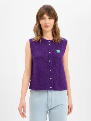 american vintage Damska kamizelka z dzianiny z alpaką i wełną - East Kobiety Sztuczne włókno lila marmurkowy,