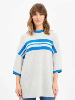 american vintage Damska koszula z dzianiny z wełną - Damsville Kobiety Sztuczne włókno szary|niebieski w paski,