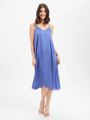 american vintage Damska satynowa sukienka - Bovalow Kobiety wiskoza (100%) niebieski,