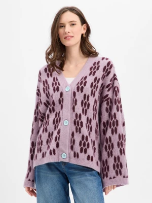 american vintage Damski kardigan z alpaką i lnem - Vito Kobiety Wełna lila wzorzysty, XS/S