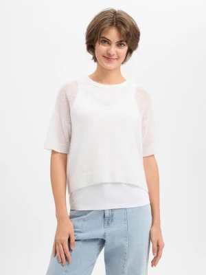 american vintage Damski sweter z dzianiny z zawartością kaszmiru Kobiety Lyocell biały marmurkowy, XS/S