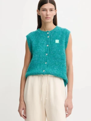 American Vintage kamizelka z dodatkiem wełny damski kolor turkusowy ciepły EAST19MM