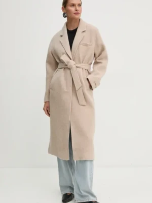 American Vintage płaszcz wełniany kolor beżowy przejściowy oversize NAD17BH24
