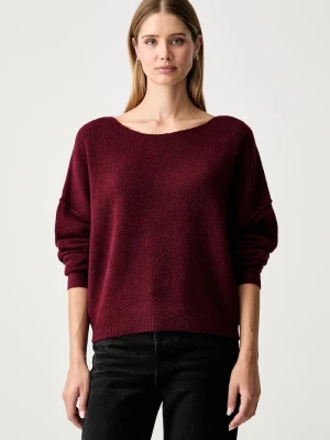 American Vintage sweter damski z dodatkiem wełny PULL ML COL BATEAU bordowy