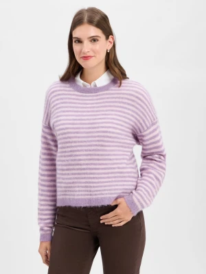 american vintage Sweter damski z dzianiny z zawartością alpaki - Nenybay Kobiety Wełna lila|biały w paski,