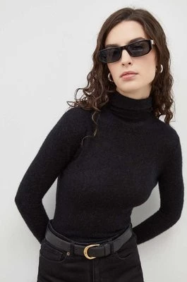 American Vintage sweter wełniany damski kolor czarny lekki z golfem