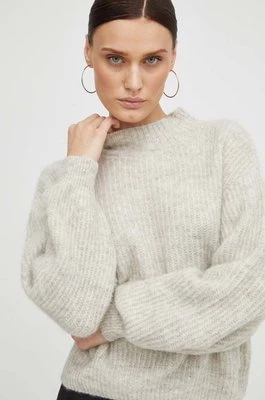 American Vintage sweter z domieszką wełny damski kolor szary lekki z półgolfem