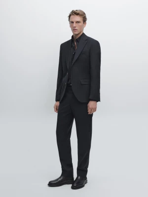 American Wool Blend Flannel Suit - Granatowy - - Massimo Dutti - Mężczyzna