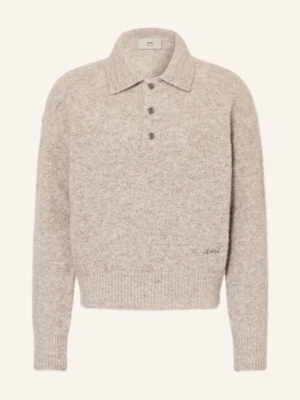 Ami Paris Koszulka Polo Z Dzianiny Z Dodatkiem Alpaki grau