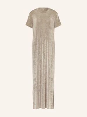 Ami Paris Sukienka Z Błyszczącą Przędzą beige