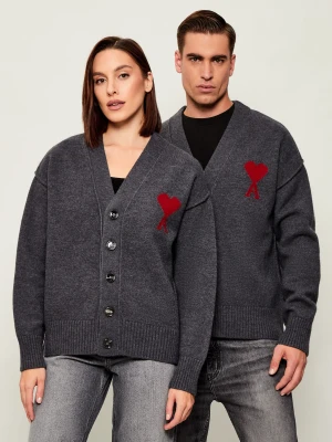 AMI Paris Wełniany kardigan | Regular Fit szary