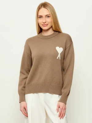 AMI Paris Wełniany sweter DE COEUR | Regular Fit beżowy