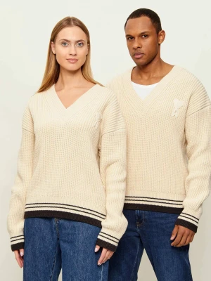 AMI Paris Wełniany sweter | Loose fit kremowy
