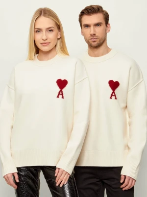 AMI Paris Wełniany sweter | Relaxed fit kremowy