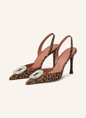 Amina Muaddi Czółenka Typu Slingback Camelia Z Kamieniami Ozdobnymi braun