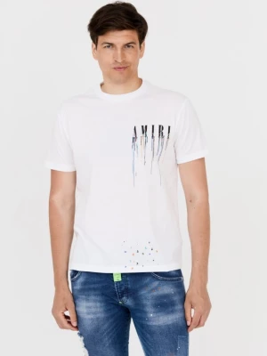 AMIRI T-shirt biały z efektem kolorowej farby