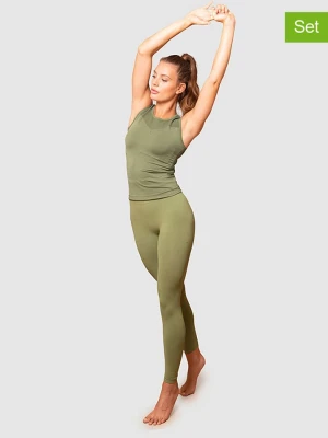 Anaissa 2-częściowy zestaw w kolorze khaki - top funkcyjny, legginsy funkcyjne rozmiar: L/XL