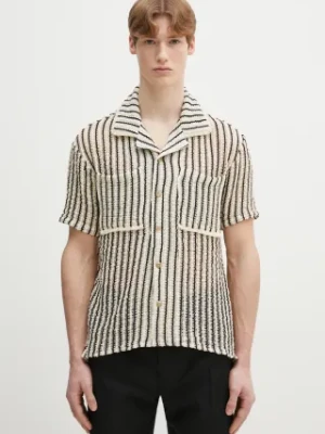 Andersson Bell koszula Sheer Stripe Knit męska kolor beżowy regular z kołnierzykiem klasycznym atb1235m