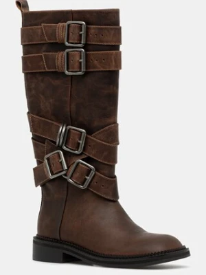 Andersson Bell kozaki skórzane Layered Strap Boots damskie kolor brązowy na płaskim obcasie aaa484w