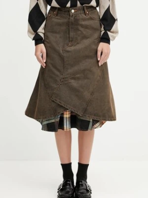 Andersson Bell spódnica jeansowa bawełniana Custom Flare Layered kolor brązowy midi rozkloszowana apa847w