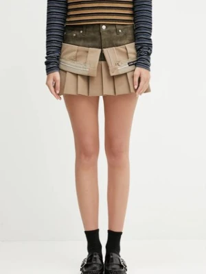 Andersson Bell spódnica z wełną Inside Out Pleats kolor zielony mini rozkloszowana apa845w