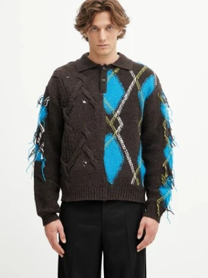 Andersson Bell sweter z wełną Argyle Fisherman Polo męski kolor brązowy ciepły atb1346m