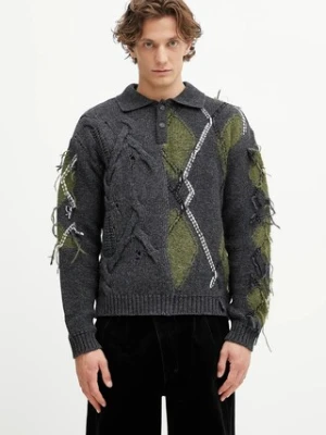 Andersson Bell sweter z wełną Argyle Fisherman Polo męski kolor szary ciepły atb1346m