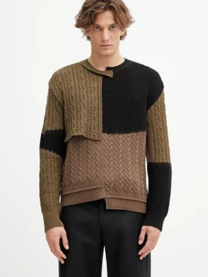 Andersson Bell sweter z wełną Patchwork Asymmetric Crewneck męski kolor zielony atb1330m