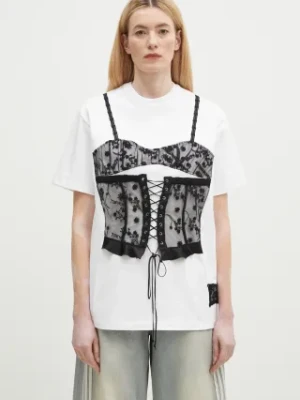 Andersson Bell t-shirt bawełniany Lace Corset Oversized damski kolor biały atb1268w