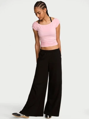 Angel Essentials Spodnie bawełniane z szerokimi nogawkami Off-Duty Victoria's Secret Czarny