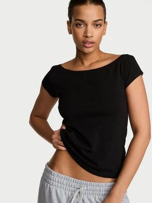 Angel Essentials T-shirt bawełniany z dekoltem łódka Boatneck Victoria's Secret